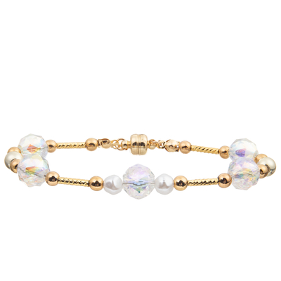 La pulsera de agua dulce de la perla fijó con 4 colores Crystal Faceted Beads Magnetic Buckle