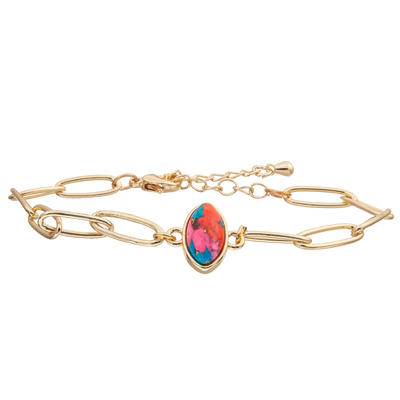 La pulsera del brazalete de la alambrada del PaperClip fijada con oro plateó la turquesa tallada