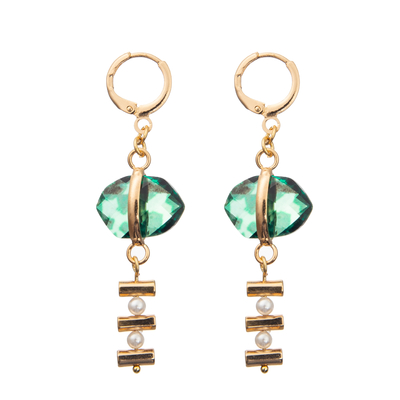 Los pendientes de cadena del aro del esmalte de la hebilla fijados con oro platearon la turquesa oval 2 perlas