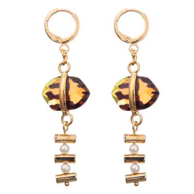 Los pendientes de cadena del aro del esmalte de la hebilla fijados con oro platearon la turquesa oval 2 perlas