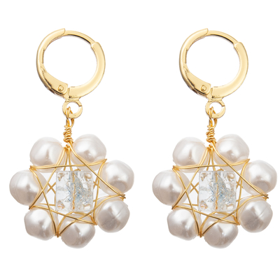 Pendientes de agua dulce tallados rojos de la perla de las cuentas de cristal de la flor blanca fijados para las mujeres
