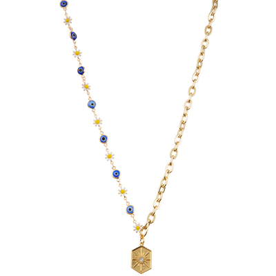 Piedra preciosa dorada moldeada multicolora de la alambrada 14K/collar pendiente de la perla/de la turquesa