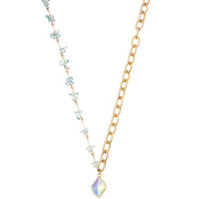 Piedra preciosa dorada moldeada multicolora de la alambrada 14K/collar pendiente de la perla/de la turquesa