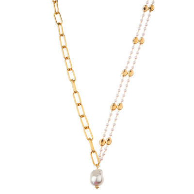 Piedra preciosa dorada moldeada multicolora de la alambrada 14K/collar pendiente de la perla/de la turquesa