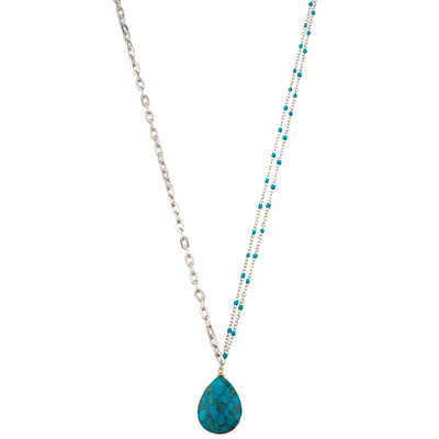 Piedra preciosa dorada moldeada multicolora de la alambrada 14K/collar pendiente de la perla/de la turquesa