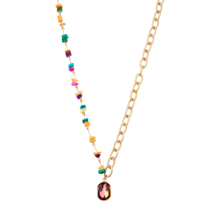Piedra preciosa dorada moldeada multicolora de la alambrada 14K/collar pendiente de la perla/de la turquesa