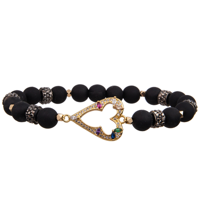 Pulseras hechas a mano strechy de las gotas del mejor de tarjeta del día de San Valentín del día negro del regalo con el corazón del zircon y el espaciador del oro