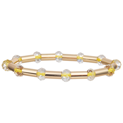 El tubo brillante de cobre amarillo del nuevo oro del estilo 2023 con multicolor hizo frente a Crystal Stretchy Handmade Beads Bracelets