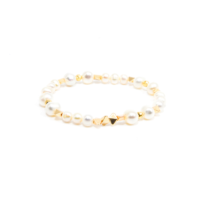 pulsera de agua dulce natural de la perla del 18.5cm con las gotas del hematites del oro