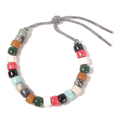 Gray Jasper Forte Beads Bracelet, cordón de plata Jasper Bead Bracelet 16.2g