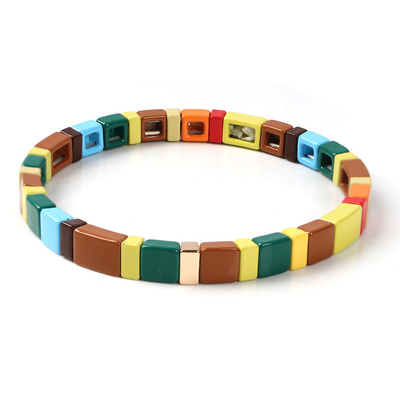 Tamaño hecho a mano de la pulsera de la teja del arco iris del esmalte del metal un para casarse