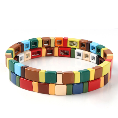 Tamaño hecho a mano de la pulsera de la teja del arco iris del esmalte del metal un para casarse