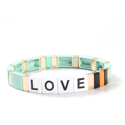Letras de amor ajustables de la pulsera de la teja del esmalte del arco iris para el regalo