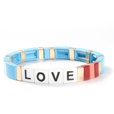 Letras de amor ajustables de la pulsera de la teja del esmalte del arco iris para el regalo