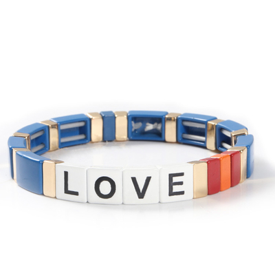 Letras de amor ajustables de la pulsera de la teja del esmalte del arco iris para el regalo