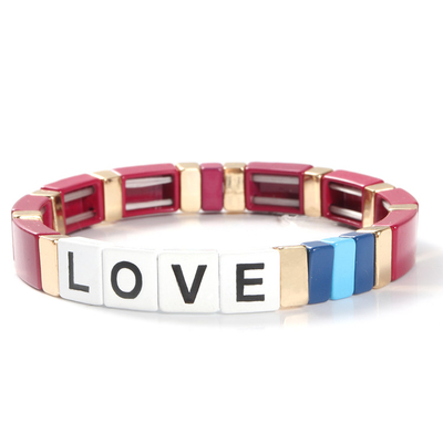 Letras de amor ajustables de la pulsera de la teja del esmalte del arco iris para el regalo