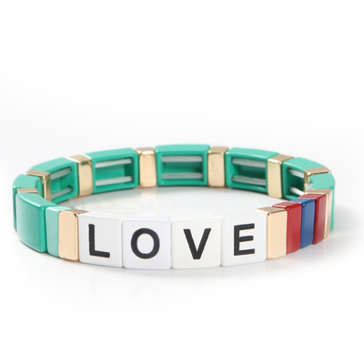 Letras de amor ajustables de la pulsera de la teja del esmalte del arco iris para el regalo