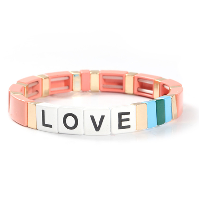Letras de amor ajustables de la pulsera de la teja del esmalte del arco iris para el regalo