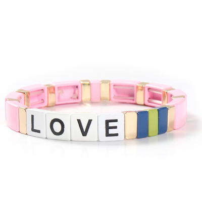 Letras de amor ajustables de la pulsera de la teja del esmalte del arco iris para el regalo