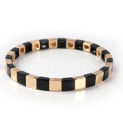 La pulsera geométrica de la teja del esmalte, estiramiento multicolor goteó las pulseras