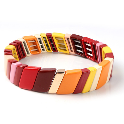 La aleación hecha a mano pintada de la pulsera de la teja del estiramiento del color hizo a mano