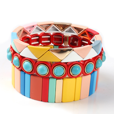 Pulsera multi de la gota de la teja de la pila 3pcs colorida para las mujeres y los hombres