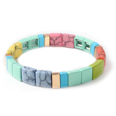Color de piedra natural elástico formado cuadrado de la impresión de la pulsera de la gota de la teja del esmalte