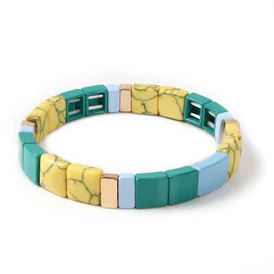 Color de piedra natural elástico formado cuadrado de la impresión de la pulsera de la gota de la teja del esmalte