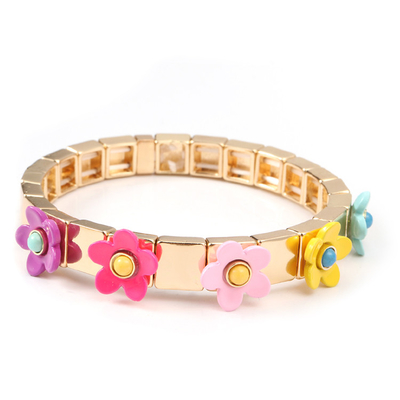 La flor elástico Blossing de la pulsera de la teja del esmalte del estiramiento pintó color de la primavera
