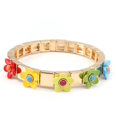 La flor elástico Blossing de la pulsera de la teja del esmalte del estiramiento pintó color de la primavera