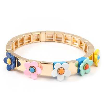 La flor elástico Blossing de la pulsera de la teja del esmalte del estiramiento pintó color de la primavera