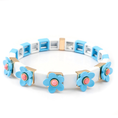 La flor elástico Blossing de la pulsera de la teja del esmalte del estiramiento pintó color de la primavera