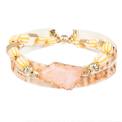 Vidrio de cuero hecho a mano auténtico Crystal Beads de la pulsera del abrigo étnico
