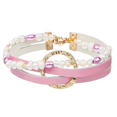 color magnético del rosa de botón del cuero de la perla del 18.5cm y de la pulsera de la gota