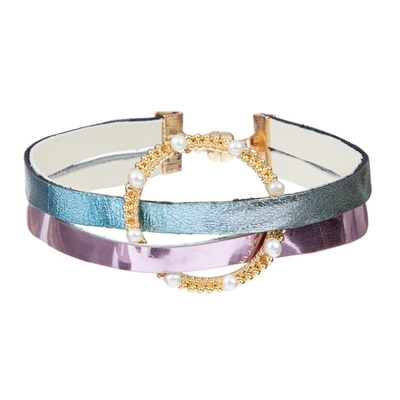 Pulsera de cuero hecha a mano del ODM del OEM, pulsera de cuero para mujer metálica doble del encanto