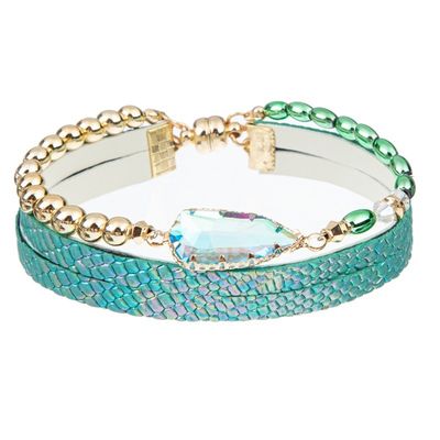 Elegante geométrico de la pulsera de cuero hecha a mano multi de la pila de las mujeres