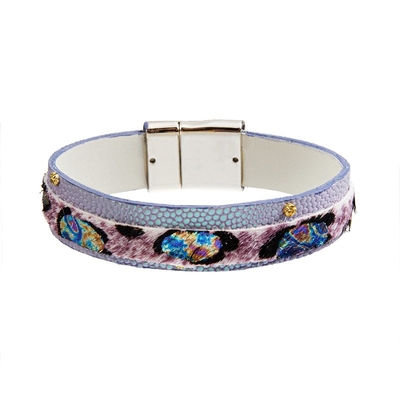 pulsera de cuero hecha a mano del estampado de animales del mulitcolor, pulseras elegantes del 18.5cm Boho