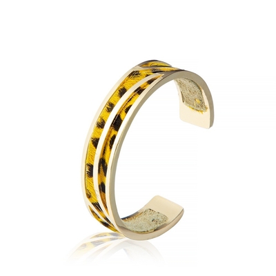 Pulsera plateada oro de cuero amarillo de la plena flor de la pulsera 14K del puño del leopardo