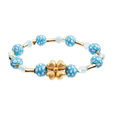 Flor de Crystal Bead Stretch Bracelets Gold de la ronda del OEM con color azul
