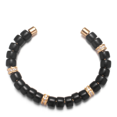 Brazaletes Handcrafted del 18.5cm con los vidrios de las gotas negras y los materiales de piedra
