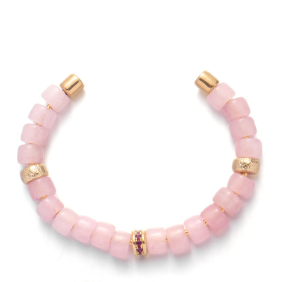 SS304 brazaletes moldeados hechos a mano, Rose Quartz Bead Bracelet reemplazable atornillada
