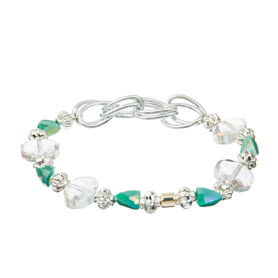 Los sistemas moldeados multi elásticos de las pulseras, semilla de plata verde gotean las pulseras