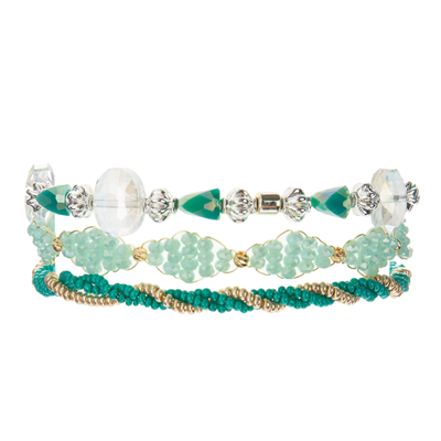 Los sistemas moldeados multi elásticos de las pulseras, semilla de plata verde gotean las pulseras
