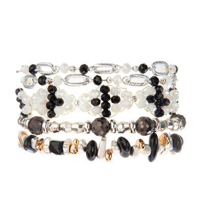 Las pulseras moldeadas del hematites 0.7m m fijan el oro blanco y negro con plata