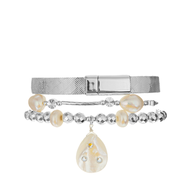 La pulsera moldeada de las mujeres de plata brillantes fijó el estiramiento de 0.7m m con Shell And Hematite