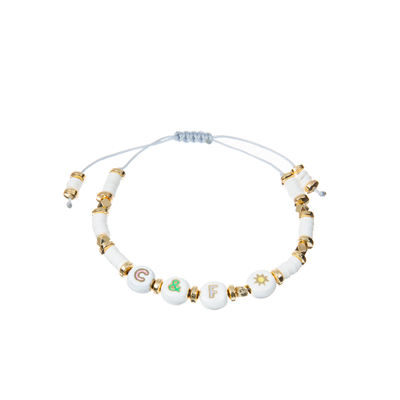 Polímero Clay Beaded Letter Bracelet, pulseras de la gota del alfabeto de 7.4*8m m