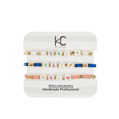 Polímero Clay Beaded Letter Bracelet, pulseras de la gota del alfabeto de 7.4*8m m