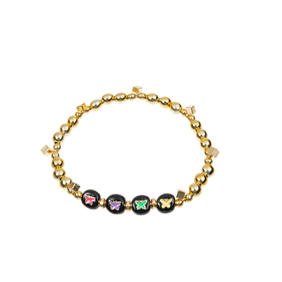 Material de la aleación del arco iris del negro de la pulsera de la letra del alfabeto del hematites del oro del kc