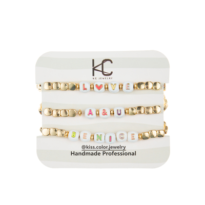 las gotas elásticos del esmalte del 18.5cm nombran la pulsera con el oro 14k plateado