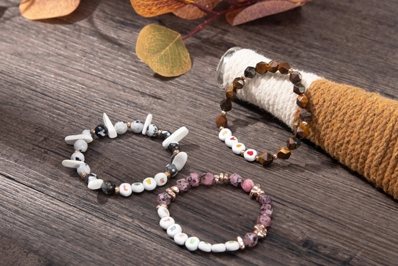 Pulsera moldeada elástica de la letra de la joyería del kc, Tiger Eye Stone Bracelet hecho frente 8m m